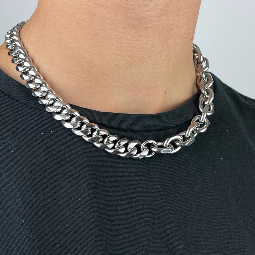 Chunky Necklace 12mmStainless Steel Choker Half Cuban Half Anchor Cable Link NEW